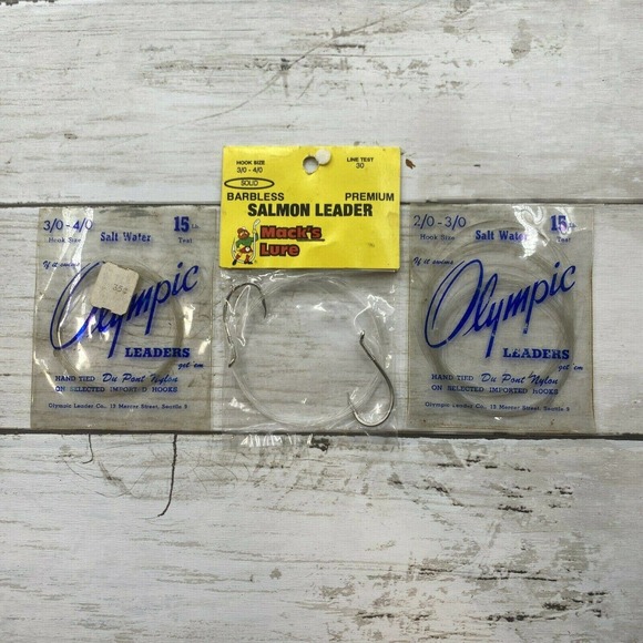 3 Vintage Olympic and Macks Lure Leaders for Classic Salmon and Trout Fishing - Picture 2 of 12